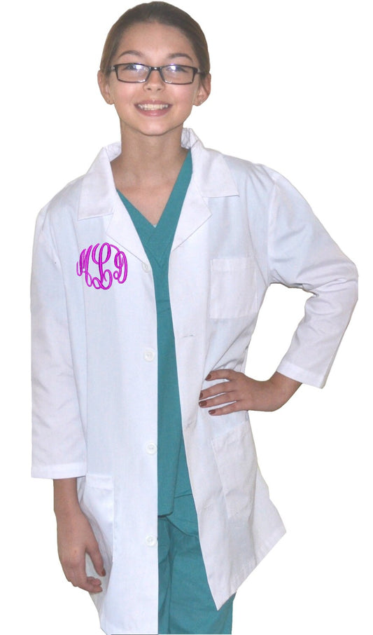 Monogrammed Kids Lab Coat with Initials for little Doctors and Nurses