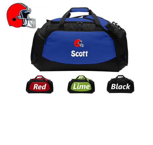 Personalized Large Canvas Football Duffel Bag, Gym Bag, School PE Bag, Zippered Pockets, Padded Handle, Embroidered Name, Football Gift