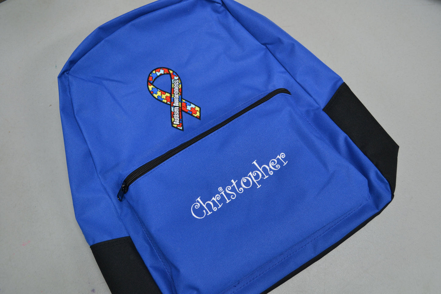 Personalized Kids Backpack Embroidered Autism Awareness Ribbon Monogrammed with Name of Your Choice Perfect Kids School Gift