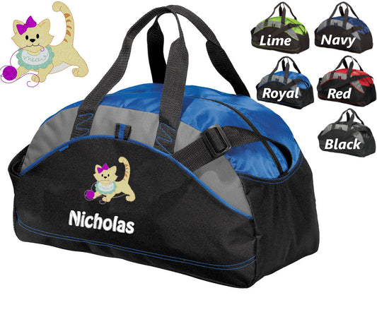 Personalized Diaper Bag for Dad, Athletic Diaper Bag, Embroidered Kitten Cat, Bag, Infant Bag, Monogrammed Name, Gift
