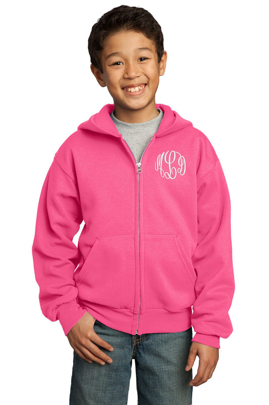 Monogrammed Pink Kids Hoodie Sweatshirt Zipper Embroidered with Initials of Your Choice