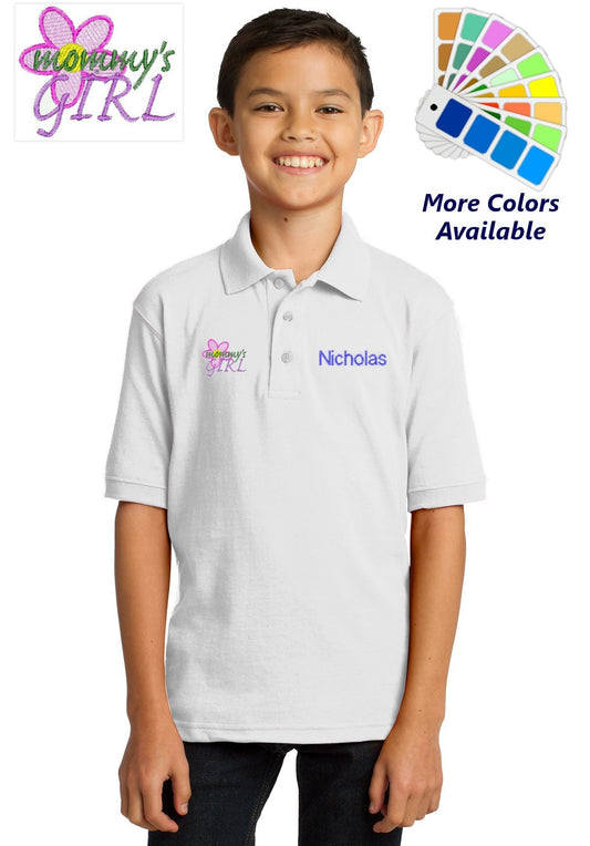 Personalized Kids Polo Shirt Embroidered Mommy's Girl Monogrammed with a Name or Text of Your Choice