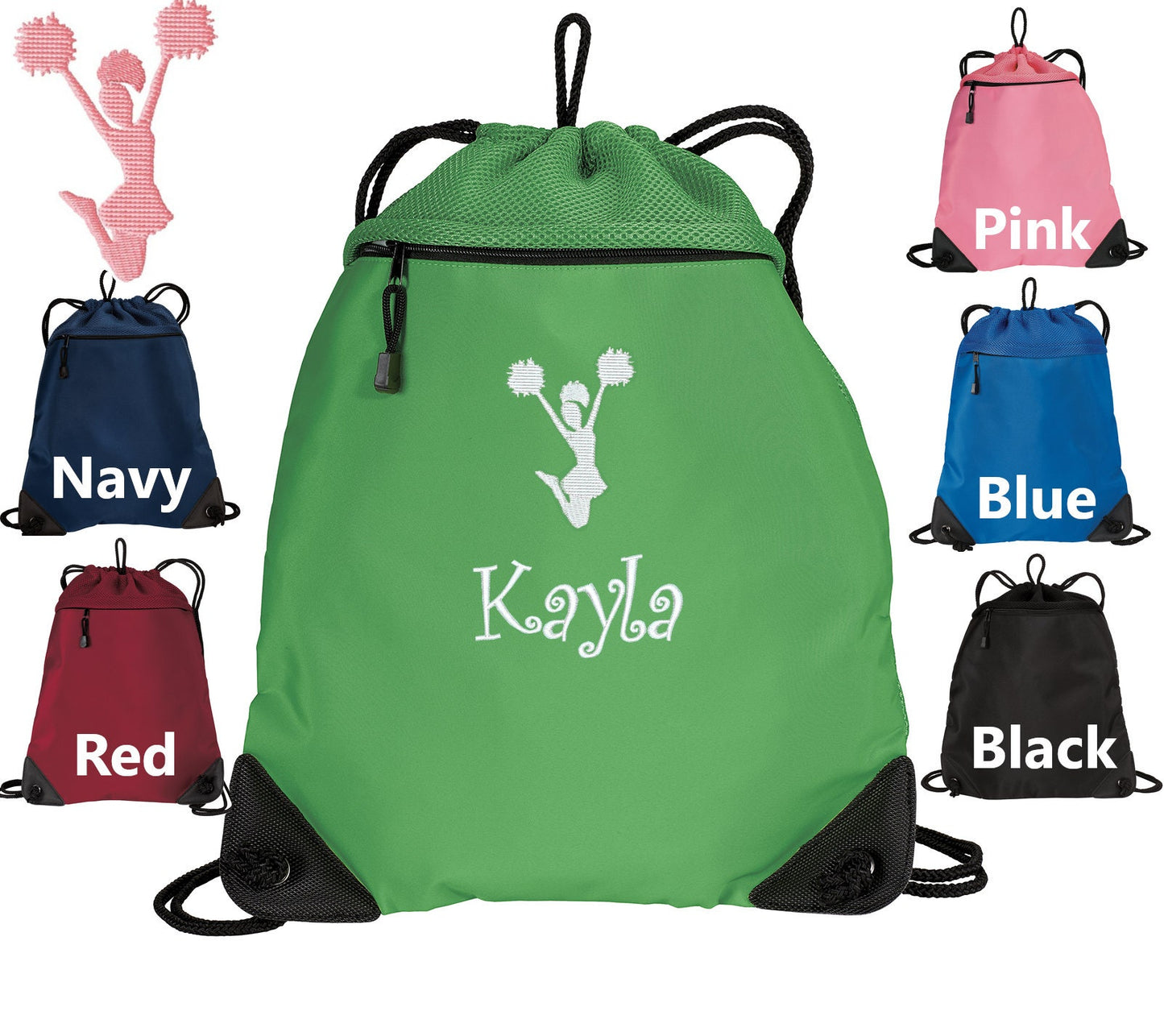 Personalized Cheerleader Cinch Pack, Drawstring Gym School PE Pool, Cheer Backpack, Embroidered Monogrammed Custom Name Perfect Gift