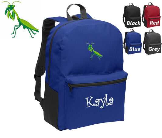 Personalized Kids Backpack Embroidered Praying Mantis Insect Monogrammed with Name of Your Choice Perfect Kids School Gift