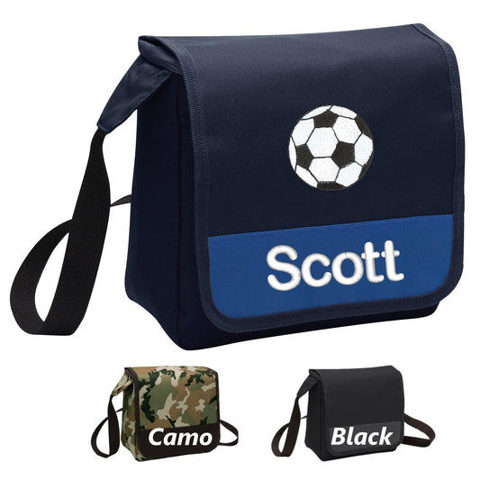 Personalized Soccer Lunch Bag Box Cooler, Polyester Canvas Fabric, Insulated Embroidered School Work Sports Monogrammed Custom Name