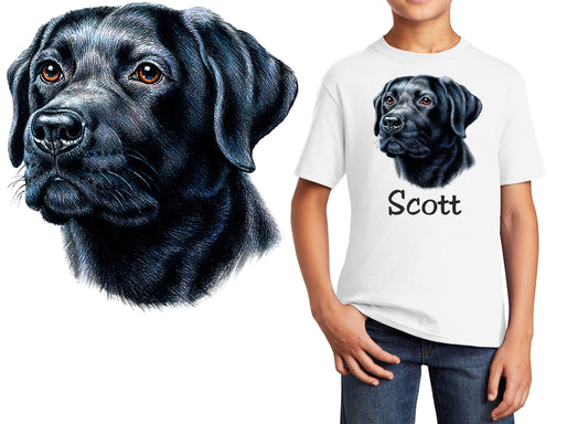 Personalized Kids T-Shirt Black Lab Dog Design, T-Shirt, Colorful, Cotton, Low Price Inexpensive Tee Shirt, Student Gift, School Gift