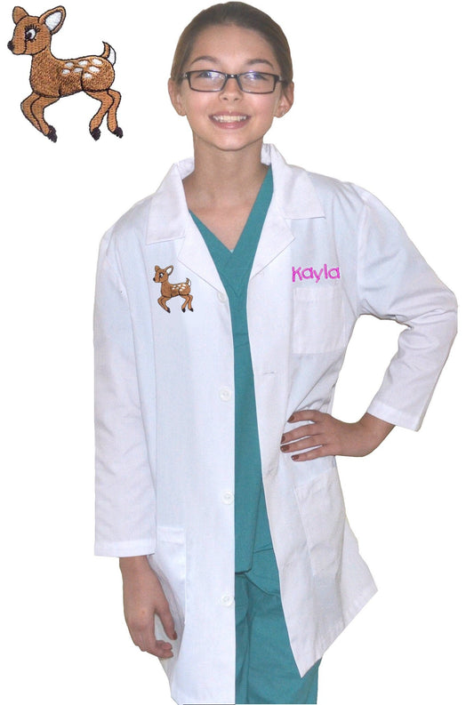 Personalized Kids Lab Coat with Deer Embroidery Design, Veterinarian Lab Coat, Birthday Gift, Childrens Lab Coat, Monogrammed Name