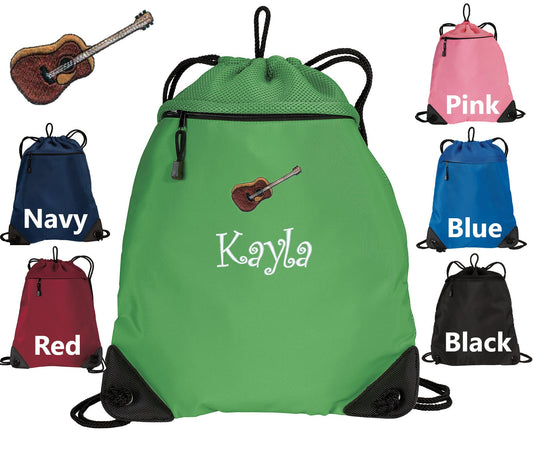 Personalized Kids Cinch Pack Guitar Design, Music Gift, Gym School PE, Pool Backpack, Monogrammed Custom Name, Perfect Kids Band Gift