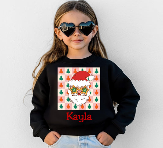 Personalized Kids Retro Santa Christmas Sweatshirt, Cool Santa, Christmas Season Gifts, Christmas Gift Kids, Xmas Sweatshirt, Kids Gift
