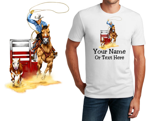 Personalized T-Shirt Horse Roping Calf Design, Sports Shirt, Custom Printed Shirt, Custom Name, Dad Gift, Horse Gift, Unisex Womens Tee