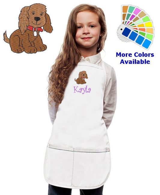 Personalized Kids Apron with Puppy Dog Embroidery Design, Monogrammed Chef Uniform, Art Gift, Chef Gift, Cooking Party, Art Party, School
