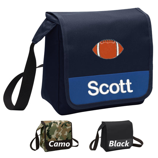 Personalized Football Lunch Bag Box Cooler, Polyester Canvas Fabric, Insulated Embroidered School Work Sports Monogrammed Custom Name