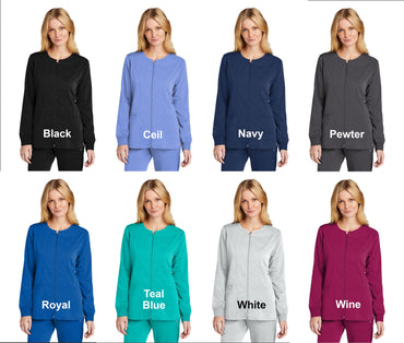 Personalized Womens Scrubs Jacket Custom Embroidered Text or Name, Zipper, Doctor, Nurse, Veterinarian, Hospital, Shirt, Medical Apparel