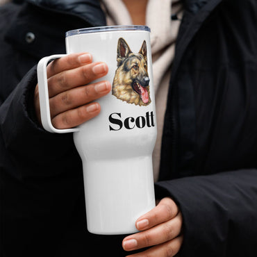 Custom German Shepherd Dog Travel Mug Tumbler with Handle, Stainless Steel BPA-free plastic Cup, 25 Ounce Mug, Dad Mom Dog Lover Gift