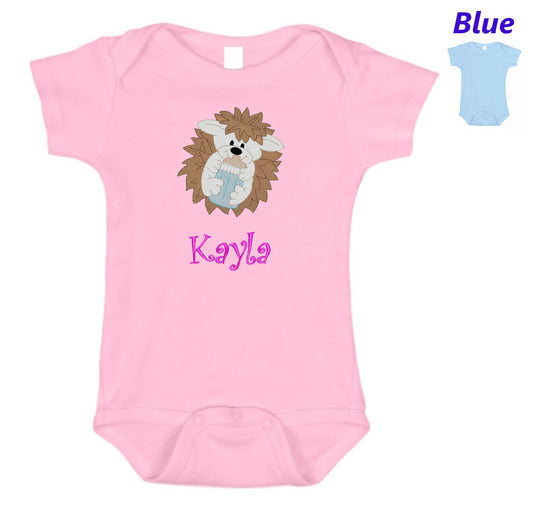 Personalized Baby Onesie Pink Blue Embroidered Baby Hedgehog Newborn One Piece Body Suit Baby Shower Gift Monogrammed with Your Baby's Name