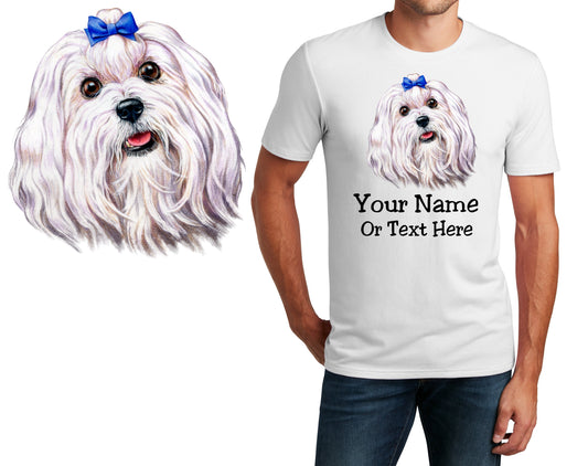 Personalized T-Shirt Maltese Face Dog Design, Sports Shirt, Printed Shirt, Custom Name, Dad Gift, Mom Gift, Unisex Womens Tee