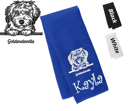 Personalized Dog Towel, Goldendoodle, Hand Towel, Grooming Towel, Waffle Microfiber, Embroidered Your Pets Name, Monogrammed Dog Gift