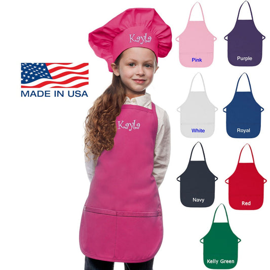 Personalized Kids Apron and Chef Hat Set, Embroidered Monogrammed, Cook Uniform, Chef Gift, Cooking Party, Art Party, School Aprons