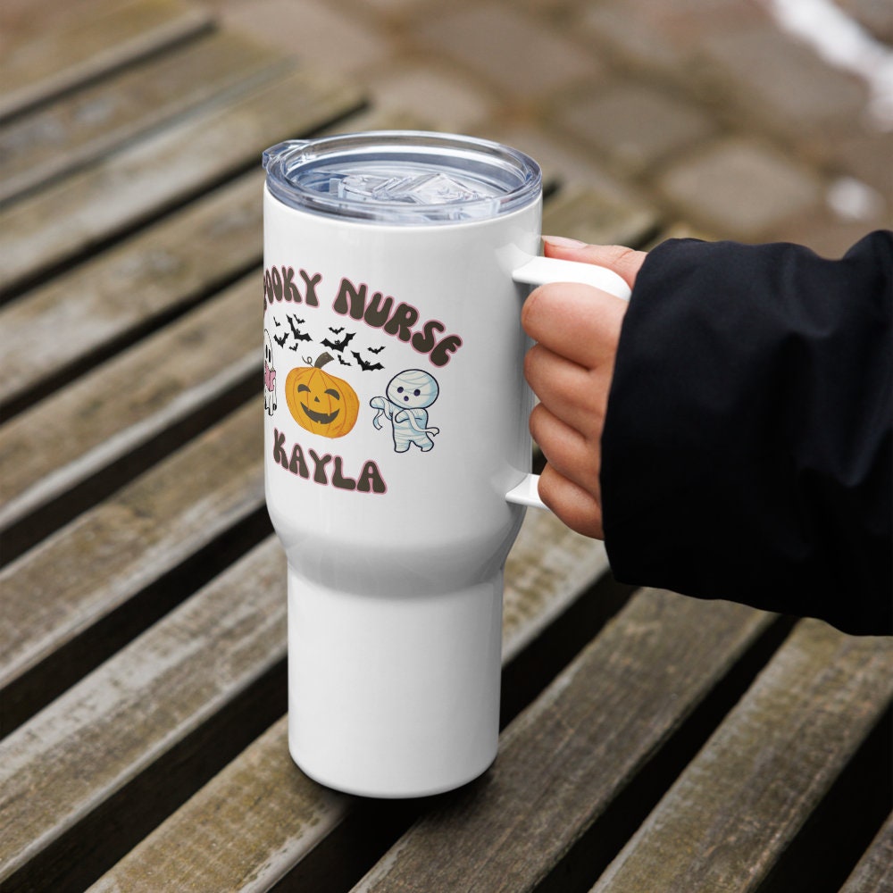 Custom Spooky Nurse Tumbler, Funny Nurse Halloween Mug, Retro Nurse Travel Cup, Cute Nurse Gift, Halloween Nurse Gift, Nursing Mug