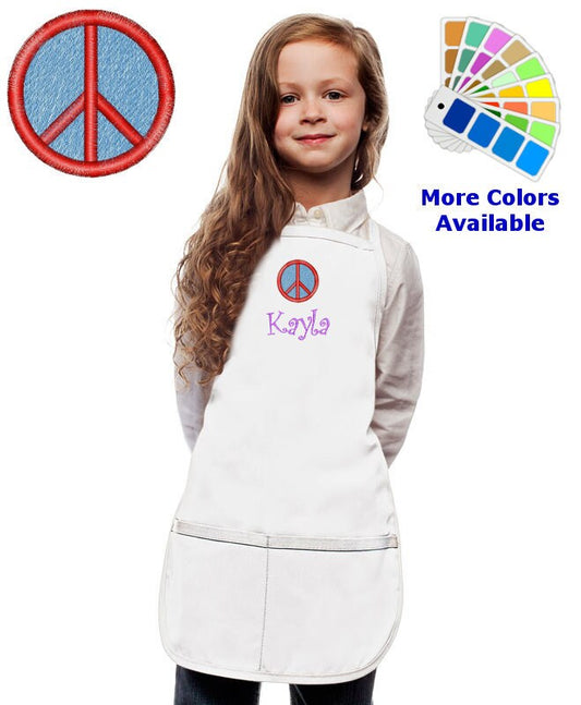 Personalized Kids Peace Apron with Peace Sign Embroidery Design