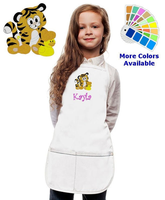 Personalized Kids Apron with Tiger Embroidery Design, Monogrammed Birthday Gift, Kids Chef Apron, Kids Cook Apron, Custom Apron