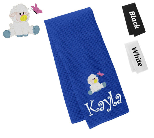 Personalized Towel Lamb Design, Kitchen Towel, Hand Towel, Bathroom Towel, Waffle Microfiber, Embroidered Name, Kids Gift, Mom Gift