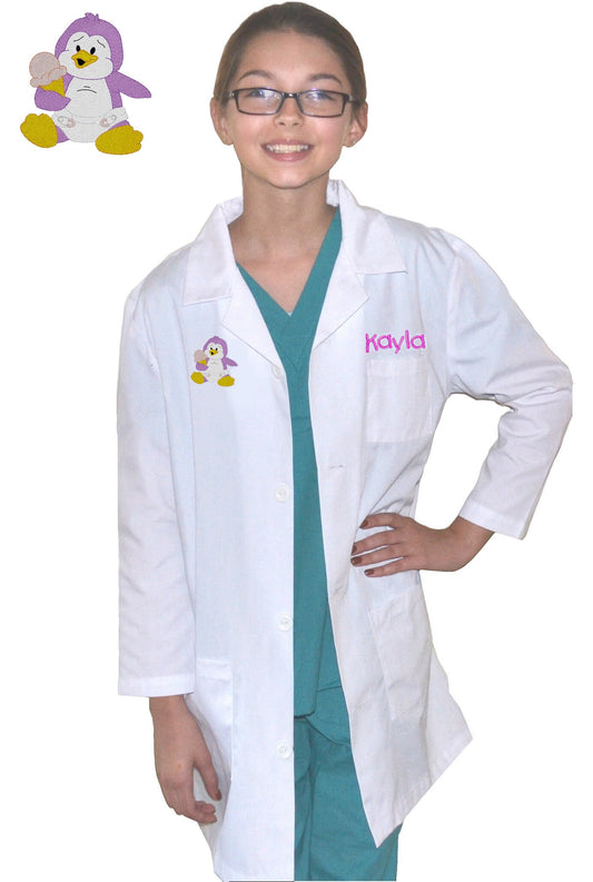 Personalized Kids Lab Coat with Penguin Embroidery Design, Veterinarian Lab Coat, Birthday Gift, Childrens Lab Coat Monogrammed Name