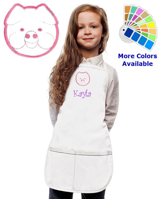 Personalized Kids Apron with Piggy Pig Embroidery Design