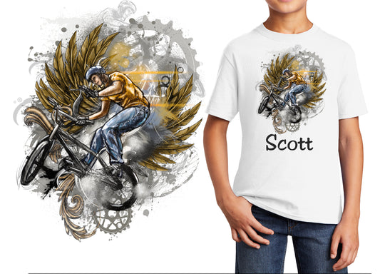 Personalized Kids T-Shirt BMX Bike Sprocket Design, T-Shirt, Colorful, Cotton, Low Price Inexpensive Tee Shirt, Student Gift, School Gift