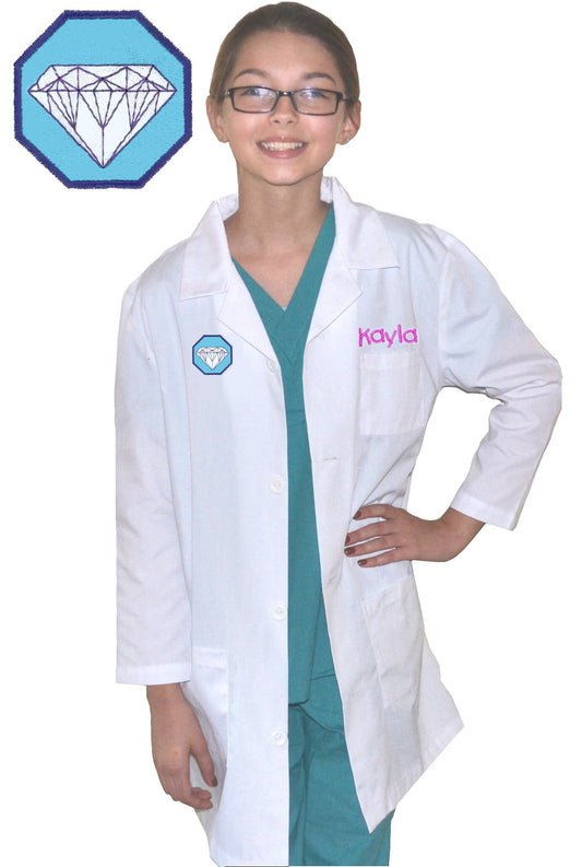 Personalized Kids Gemologist Lab Coat with Diamond Embroidery Design