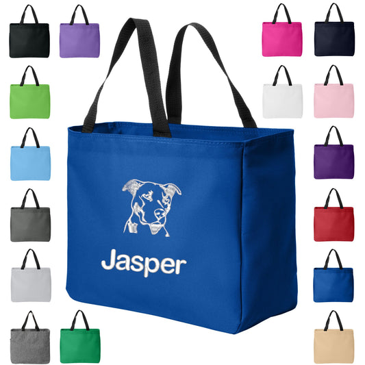 Personalized Pit Bull Tote Bag, Custom Bag, Dog Tote, Groomer Gift, Embroidered Name, Low Price Pet Animal Lover Gift