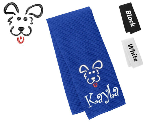 Personalized Dog Towel, Happy Puppy, Hand Towel, Grooming Towel, Waffle Microfiber, Embroidered Your Pets Name, Monogrammed Dog Gift