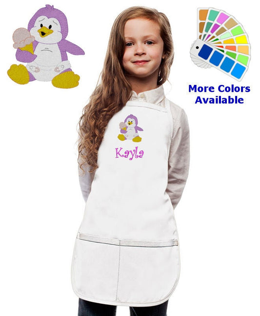 Personalized Kids Apron with Penguin Embroidery Design, Monogrammed Birthday Gift, Kids Chef Apron, Kids Cook Apron, Custom Apron