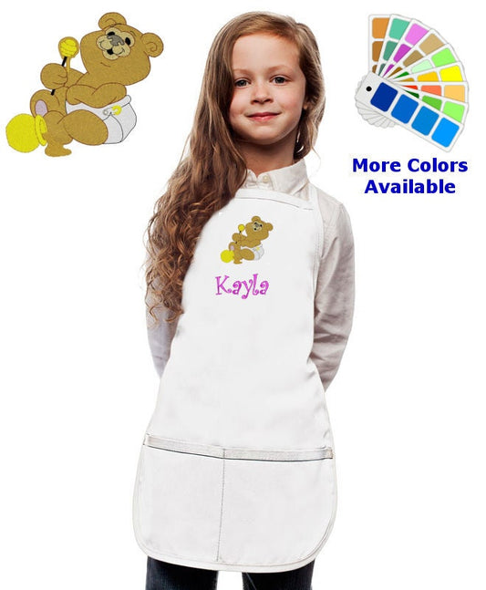 Personalized Kids Apron with Bear Embroidery Design, Monogrammed Birthday Gift, Kids Chef Apron, Kids Cook Apron, Custom Apron