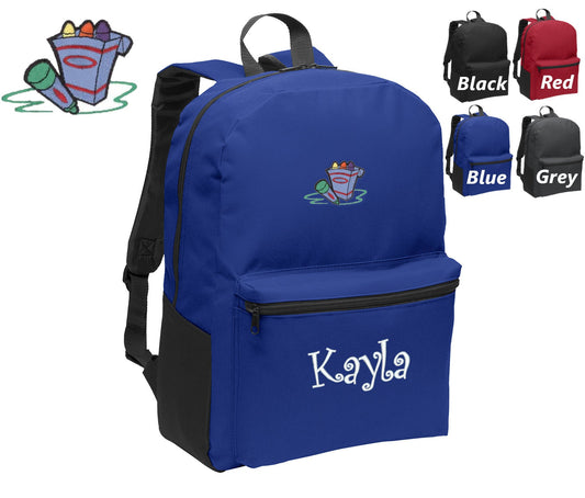 Personalized Kids Backpack Embroidered Art Crayons Monogrammed with Name of Your Choice Perfect Kids School Gift