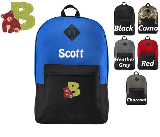 Personalized Kids Backpack B Bear Design, Embroidered Monogrammed Name, Kids School Gift, Kids Gift, Custom Backpack, Retro Backpack