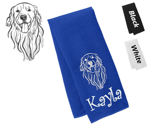 Personalized Dog Towel, Golden Retriever, Hand Towel, Grooming Towel, Waffle Microfiber, Embroidered Your Pets Name, Monogrammed Dog Gift