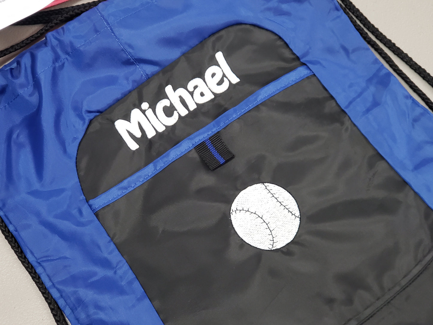 Personalized Kids Cinch Pack Drawstring, Baseball Design, Gym School PE Pool Backpack Embroidered Monogrammed, Custom Name Kids School Gift