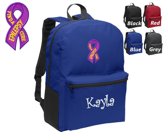 Personalized Kids Backpack Embroidered Cure Epilepsy Ribbon Monogrammed with Name of Your Choice Perfect Kids School Gift