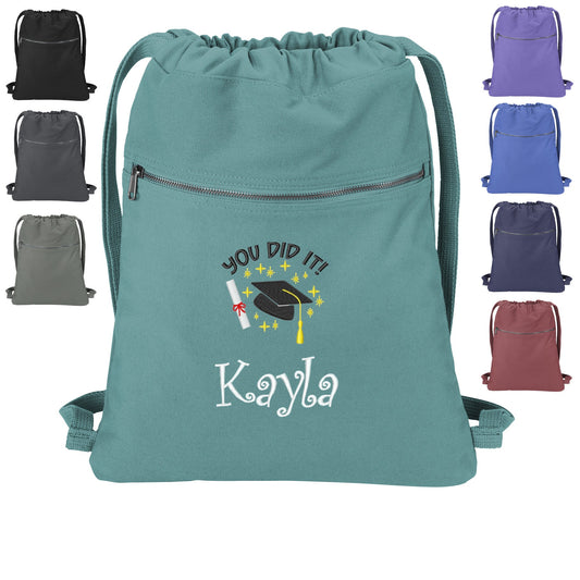 Personalized Nurse Graduation Cinch Pack Gift, Embroidered You Did It Design, Drawstring School, Pool Backpack, Monogrammed Custom Name