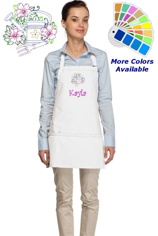 Personalized Gardening Apron Embroidered Flowers Design Mom Grandmother Gift