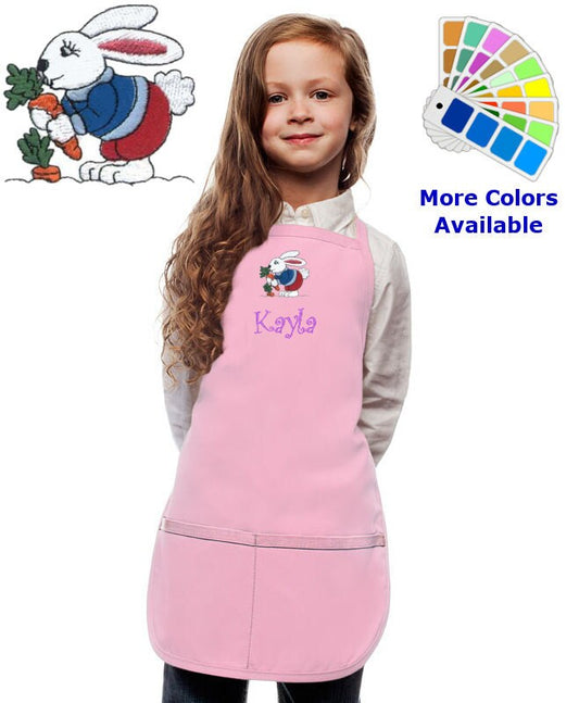 Personalized Kids Apron with Peter Cottontail Bunny Rabbit Easter Embroidery Design, Cooking Kitchen Gift, Monogrammed, Cooking Art Party