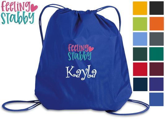 Personalized Nurse Cinch Pack, Drawstring Gym School PE, Pool Backpack, Embroidered Stabby Design, Monogrammed Custom Name, Funny Nurse Gift