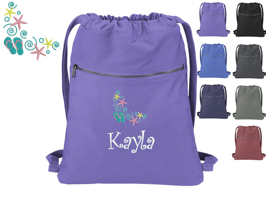 Personalized Beach Wash Cinch Pack, Beach Shoes, Drawstring Gym School PE Pool Backpack, Monogrammed Custom Name, Mom Gift, Bridesmaid Gift