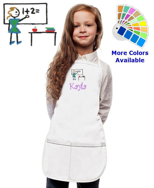 Personalized Kids Apron with Teacher Chalkboard Embroidery Design