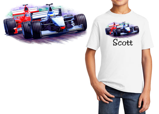 Personalized Kids T-Shirt Race Car Design, T-Shirt, Colorful, Cotton, Low Price Inexpensive Tee Shirt, Kids Gift, Student Gift