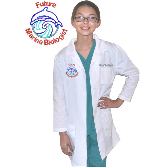 Personalized Kids Marine Biologist Lab Coat with Dolphin embroidery design