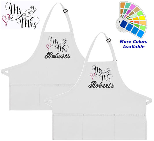 Personalized Apron Embroidered Mr and Mrs Embroidery Design Wedding Gift