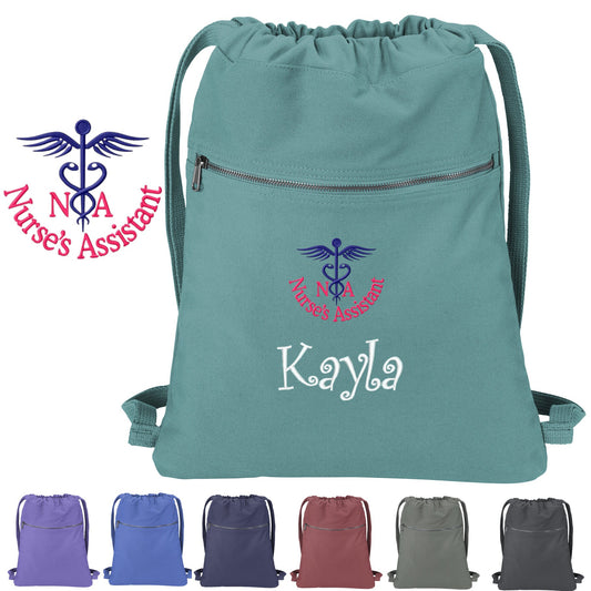 Personalized Nurses Assistant Cinch Pack Gift, Embroidered NA Design, Drawstring Doctor, Pool Backpack, Monogrammed Custom Name