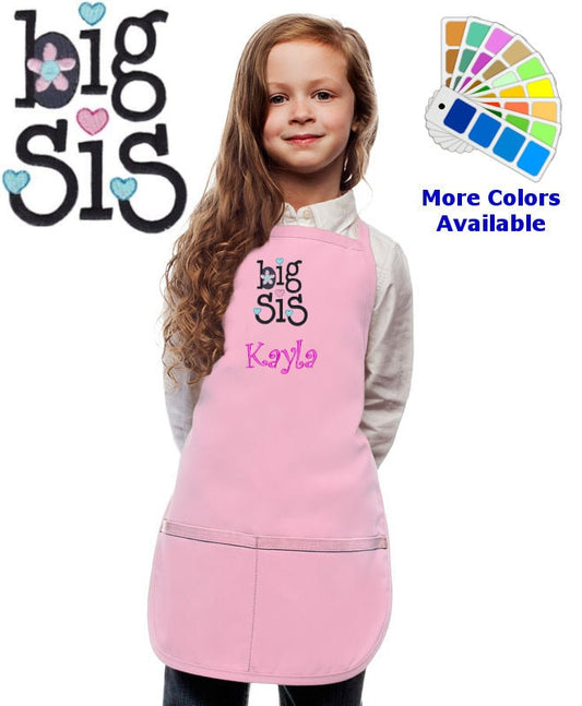 Personalized Kids Apron with Big Sis Sister Embroidery Design, Cook Gift, School Gift, Funny Gift, Monogrammed, Cooking Party, Sister Gift